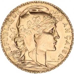 Francie, Třetí republika (1871-1940), 20 Francs 1908 KM 857 6,466 g