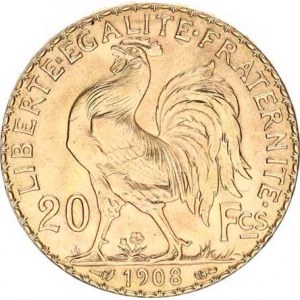 Francie, Třetí republika (1871-1940), 20 Francs 1908 KM 857 6,466 g