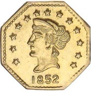 U.S.A., 1/2 California gold 1852, mdvěd octagonal 11,5 mm 0,337 g