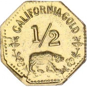 U.S.A., 1/2 California gold 1852, mdvěd octagonal 11,5 mm 0,337 g