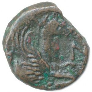 Thracia - Pantikapaion (310-304/3 př. Kr.), AE 14 - Dichalkon, A: Hlava mladého Pana zprava / R: Př