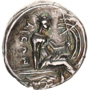 Euboea - Histiaia (196-146 př. Kr.), Tetrobol, Hlava nymfy Histiaie zprava / Histiaea sedí na přídi
