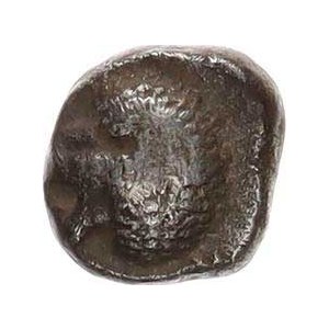 Ionie - Miletos (cca 525 př. Kr.), Trihemiobol (1 1/2 obolu) 1,079 g, Hlava lva zleva / ornament hv