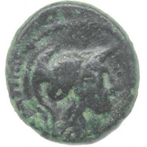 Makedonie - Thessaloniké (3. stol. př.Kr.), AE 18, A: Hlava Athény zprava v přilbě s chocholem (tro