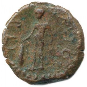 Julius Caesar (100-44 př. Kr.) - Korinthia, AE 17; A: Hlava Dia zleva. R: Stojící Herakles ae opírá