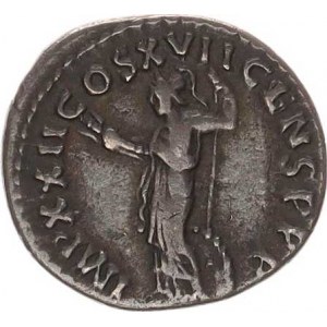 Domitianus (81-96), Denár, stojící Minerva drží kopí a blesk, u nohou štít
