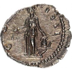 Antoninus Pius (138-161), Denár, stoj.Annona s klasy v pravé ruce, opírá se o modius na pří