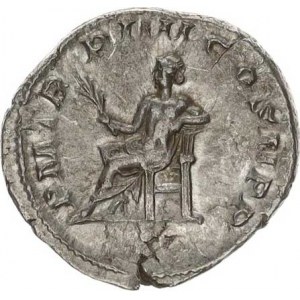 Gordianus III. (238-244), Antoninián, sedící Apollo zleva, drží olivovou ratolest a opírá s