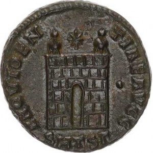 Constantinus I. (306-337), AE 18, hradební brána s dvěmi věžmi a hvězdou