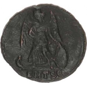 Constantinopolis - město (330-346), AE 18, stoj.Viktorie na přídi lodi drží štít a kopí, v úseeči