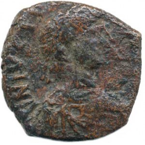 Justin I. (518-527), AE 1/2 Follis (20 nummia), minc. Nikomedia, A: Poprsí císaře zpra