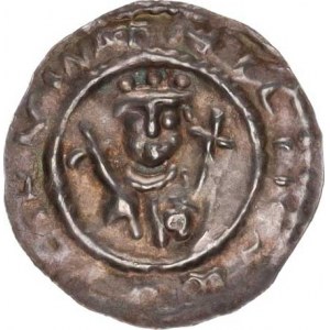 Německo - Kempten - Berthold II. (1185-1197), Brakteát (23 mm) - poprsí sv. Hidegardy s lilií a kří