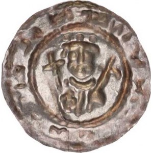 Německo - Kempten - Berthold II. (1185-1197), Brakteát (23 mm) - poprsí sv. Hidegardy s lilií a kří