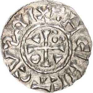 Regensburg, Heinrich II. (1002-1024), Denár, kříž se 3 kuličkami v jednom úhlu, jedním klínem ve dv