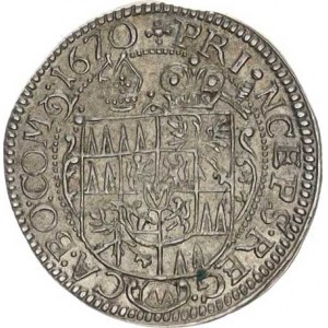 Olomouc, Karel II. Liechtenstein (1664-1695), 3 kr. 1670, zn.špice, var.: široké poprsí S-V 326 G1/