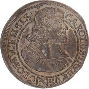 Olomouc, Karel II. Liechtenstein (1664-1695), 3 kr. 1670, zn.špice, var.:široké poprsí S-V 326 var.
