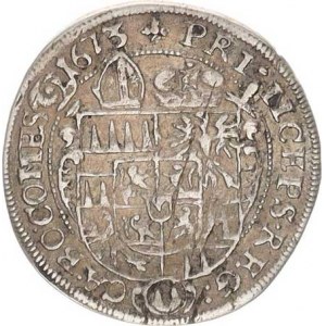 Olomouc, Karel II. Liechtenstein (1664-1695), 3 kr. 1673 špice S-V 328 G3/C ?- dvojtečka za REG: zn