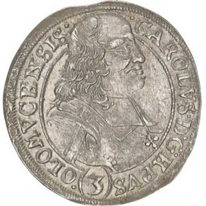 Olomouc, Karel II. Liechtenstein (1664-1695), 3 kr. 1695 SAS SV 332 H1/H2 nad A ve zn. tečka