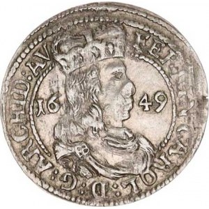 Ferdinand Karel - arcivévoda (1632-1662), 3 kr. 1649 Tyroly, Hall, dr. vada stř.