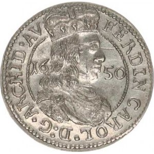 Ferdinand Karel - arcivévoda (1632-1662), 3 kr. 1650 Tyroly, Hall - var.: TYROIS (schází písmeno L)