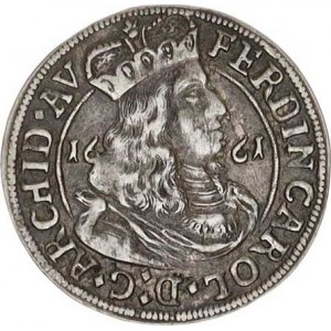 Ferdinand Karel - arcivévoda (1632-1662), 3 kr. 1661, Tyroly, Hall patina, mír. nedor., tém.