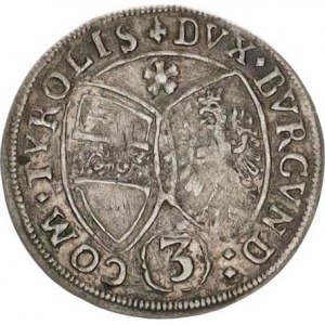 Ferdinand Karel - arcivévoda (1632-1662), 3 kr. 1661, Tyroly, Hall patina, mír. nedor., tém.