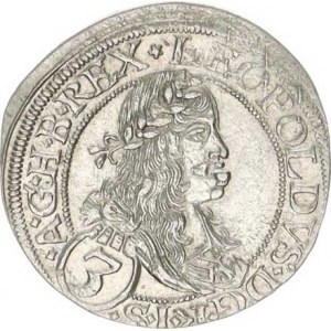 Leopold I. (1657-1705), 3 kr. 1665 CA, Vídeň-Cetto var.: velká 3 +chyboražba v Rev.: