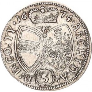 Leopold I. (1657-1705), 3 kr. 1674, Tyroly Hall var.: D: B: CO: TY. 1,716 g