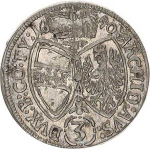Leopold I. (1657-1705), 3 kr. 1690, Tyroly-Hall