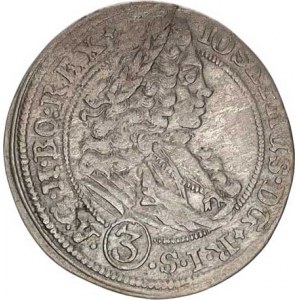 Josef I. (1705-1711), 3 kr. 1707 FN, Vratislav-Nowak MKČ - . ve značce 3 tečky (.