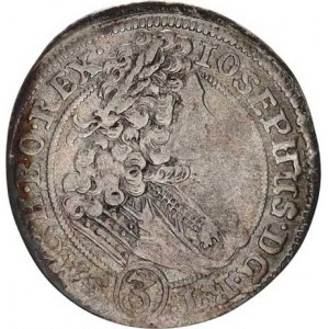 Josef I. (1705-1711), 3 kr. 1707 FN, Vratislav-Nowak MKČ - . ve značce 3 tečky (.