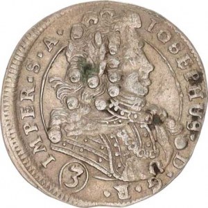 Josef I. (1705-1711), 3 kr. 1708 BW, K.Hora-Wohnsiedler var. opis: IMPER. S. A.