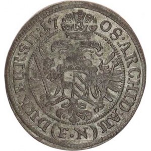 Josef I. (1705-1711), 3 kr. 1708 FN, Vratislav-Nowak MKČ neuvádí: koruna bez stuh, or