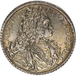 Karel VI. (1711-1740), Tolar 1716 b.zn., Vratislav-Nowak var.: vlasy i na levém rameni