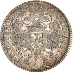 Karel VI. (1711-1740), 1/4 Tolar 1740, Tyroly, Hall opis: ARCHID: AUST: DUX. - .BU:COM.