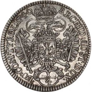 Karel VI. (1711-1740), 1/4 Tolar 1740, Tyroly, Hall opis: ARCHID: AUST: DUX. - .BU: COM
