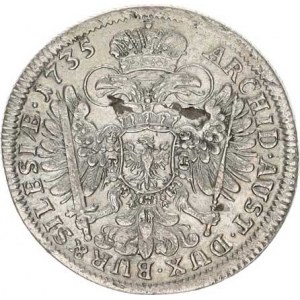 Karel VI. (1711-1740), XV kr. 1735 b.zn., Vratislav R, dr. vada stř., hr., tém.