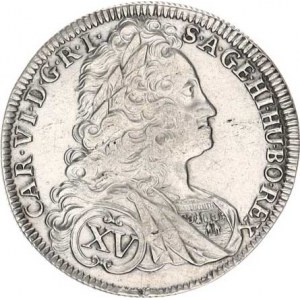 Karel VI. (1711-1740), XV kr. 1737 b.zn., Vratislav MKČ 1914 var.: GE. HI. HU. / AU