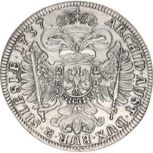 Karel VI. (1711-1740), XV kr. 1737 b.zn., Vratislav MKČ 1914 var.: GE. HI. HU. / AU