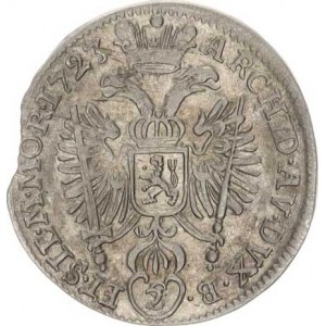 Karel VI. (1711-1740), 3 kr. 1723 FS, Praha-Scharff MKČ 1838 var.: HI. HV. B. REX /