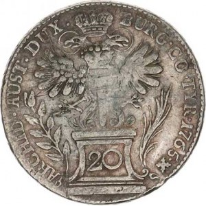 Marie Terezie (1740-1780), 20 kr. 1765 b.zn., Vídeň Nov.79, vryp