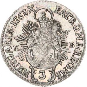 Marie Terezie (1740-1780), 3 kr. 1765 K-B, Kremnica Husz. -, minc. zn. uprostřed ! (po