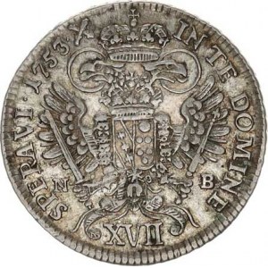 František Lotrinský (1745-1765), XVII kr. 1753 N-B, Nagybánya Husz. -, minc. zn. posunuta mezi