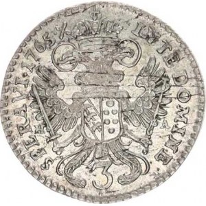 František Lotrinský (1745-1765), 3 kr. 1765 H-A, Tyroly Hall, nep. rys. v av.