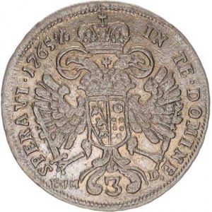František Lotrinský (1745-1765), 3 kr. 1765 BE/EVM-D, posmrtná ražba(1770) R