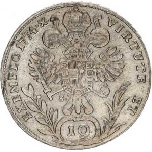 Josef II., jako spoluvladař (1765-1780), 10 kr. 1774 H/S-C, Günzburg, rysky