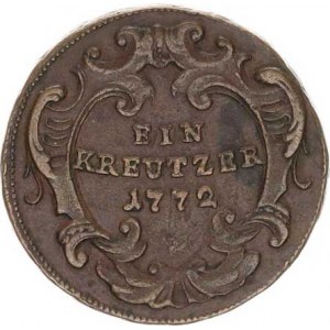 Josef II., jako spoluvladař (1765-1780), 1 kr. 1772 W, Vídeň R, nevýrazná minc. zn.