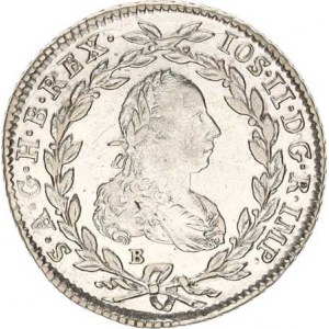 Josef II. (1780-1790), 20 kr. 1782 B, nep. rys. u hr., tém.
