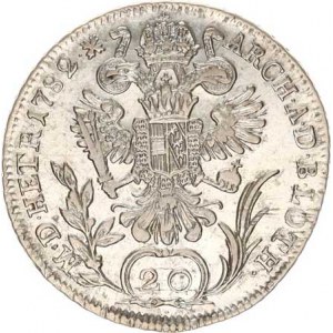 Josef II. (1780-1790), 20 kr. 1782 B, nep. rys. u hr., tém.