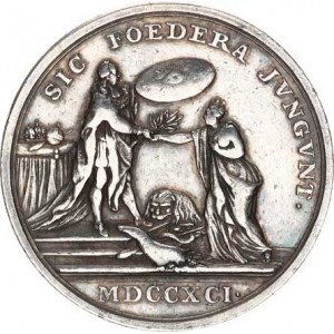 Leopold II. (1790-1792), Medaile 1791, na holdování v Belgii Ag 39 mm 23,614 g R